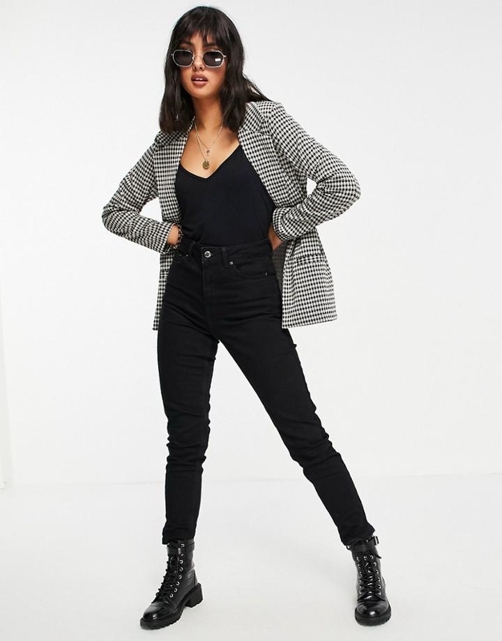 Jdy Jersey Single Breasted Blazer Set In Check-multi