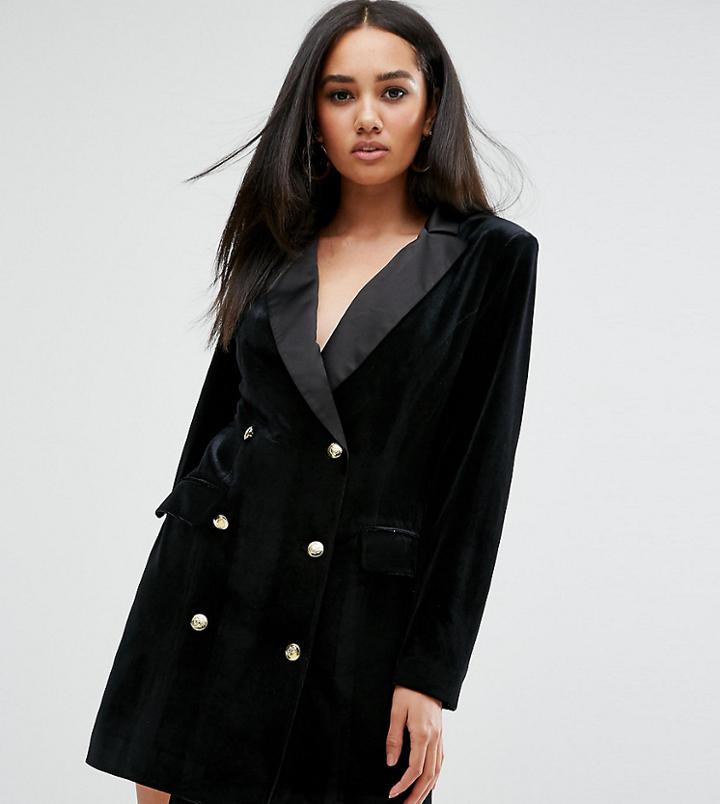 Missguided Velvet Button Detail Blazer Dress - Black