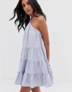 Lost Ink Cami Swing Dress With Tiered Volume Skirt - Blue