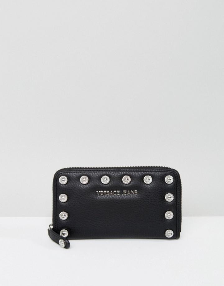 Versace Jeans Zip Around Wallet With Circular Studs - Black