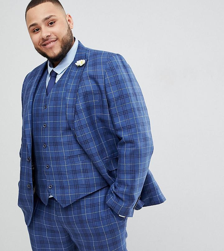 Gianni Feraud Plus Slim Fit Wedding Check Suit Jacket-navy