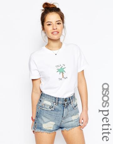 Asos Petite T-shirt With Talk To The Palm Print - White