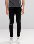 Criminal Damage Super Skinny Jeans With Knee Rips - Black