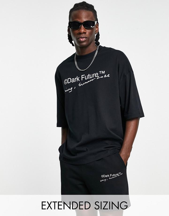 Asos Dark Future Relaxed Shorts With Logo Print In Black