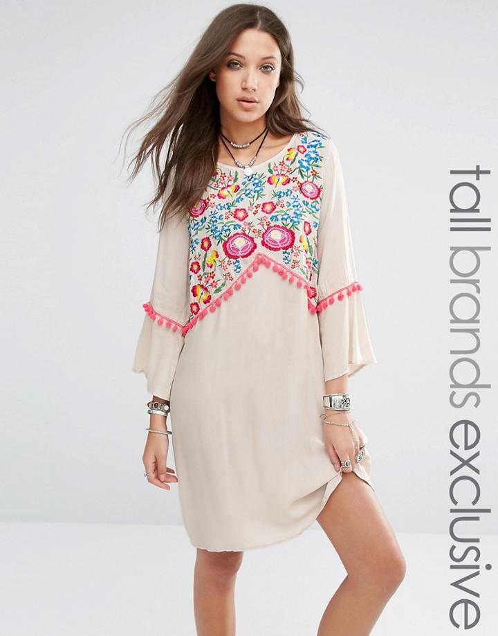 Liquor & Poker Tall Folk Embroidered Caftan Dress - Cream
