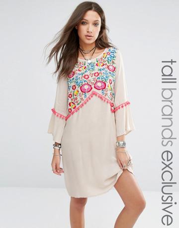 Liquor & Poker Tall Folk Embroidered Caftan Dress - Cream