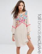 Liquor & Poker Tall Folk Embroidered Caftan Dress - Cream
