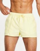 Asos Design Swim Shorts In Pastel Yellow With Pin Tuck In Super Short Length