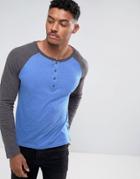 Brave Soul Raglan Henley Long Sleeve Top - Blue