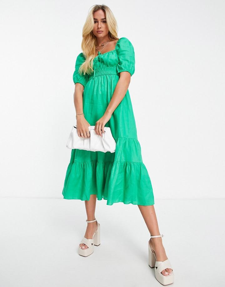 Ever New Puff Sleeve Tiered Midi Dress In Emerald Green