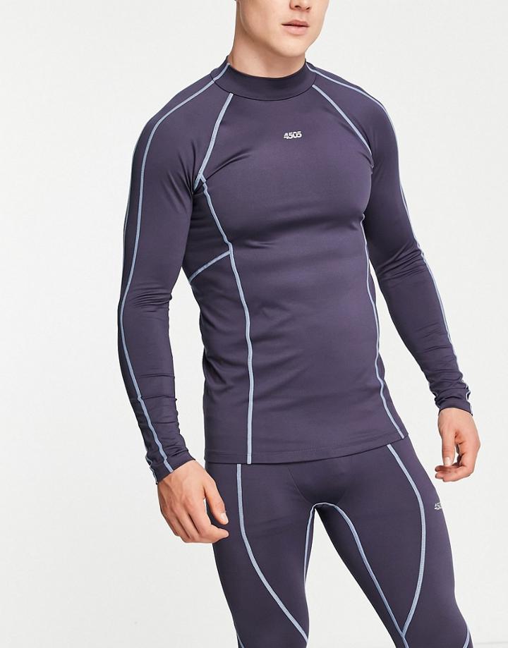 Asos 4505 Long Sleeve Running T-shirt With Mock Neck And Contrast Seams-gray