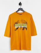 Asos Design Oversized T-shirt In Mustard With Mountain Bear Print-yellow