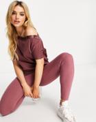 River Island Off Shoulder Bardot Lounge Top In Dark Pink - Part Of A Set