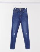 Urban Bliss High Waisted Skinny Jean With Knee Rips In Mid Wash-blue