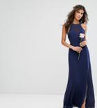 Tfnc Chiffon Maxi Bridesmaid Dress With Tonal Embellishment And Tie Detail - Navy