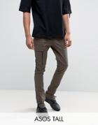 Asos Tall Super Skinny Fit Pants With Zip Cargo Pockets In Khaki - Green