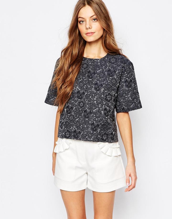 Paul And Joe Sister Textured Cat Jacquard Shell Top - Black 02