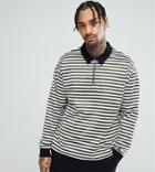 Reclaimed Vintage Inspired Over Sized Long Sleeve Polo Stripe - Green