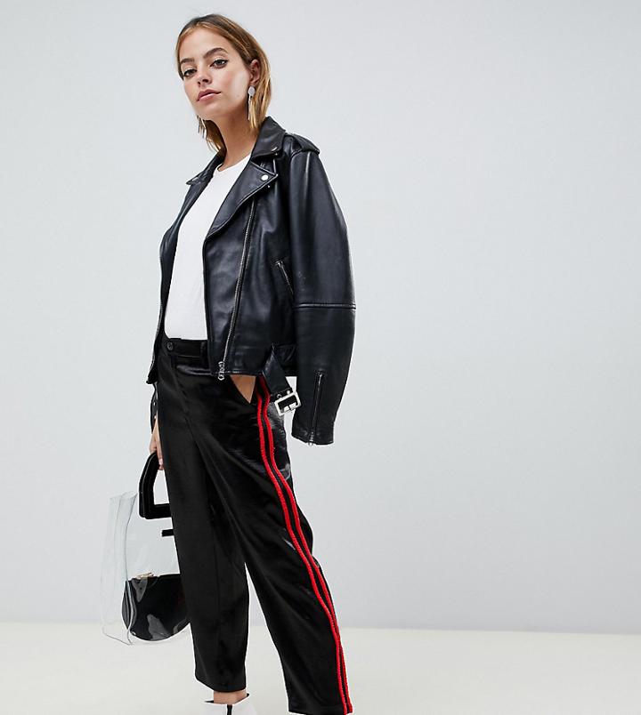 Asos Design Petite Cigarette Pants In Luxe Satin - Black