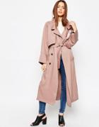 Asos Trench In Waterfall Drape With Roll Back Sleeve - Pink