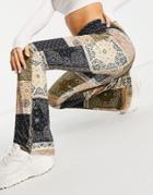 Daisy Street High Waisted Flare Pants In Patchwork Velvet - Part Of A Set-brown
