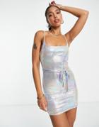 Asos Design Strappy Mini Dress With Belt In Ombre Sequin-pink
