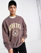 New Look Sweat With Ohio Varsity Print In Brown