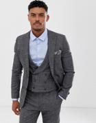 Harry Brown Slim Fit Textured Gray Check Suit Jacket - Gray
