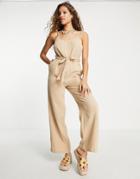 Only Wide Leg Cami Jumpsuit In Beige-neutral