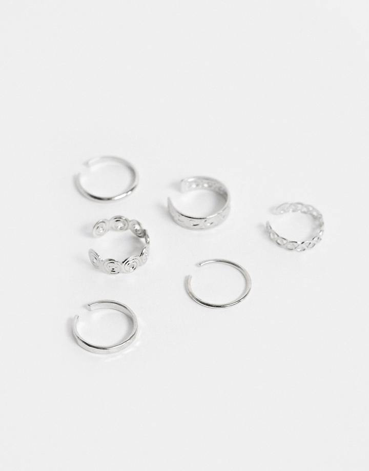 Asos Design Pack Of 6 Toe Rings In Minimal Design In Silver Tone