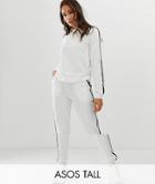 Asos Design Tall Tracksuit Cute Sweat / Basic Jogger With Tie With Contrast Binding - White