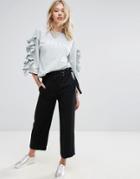 Mango Wide Leg Cropped Pant With D-ring - Black