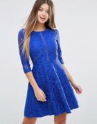 Asos Skater Dress In Lace With Ladder Trim - Blue
