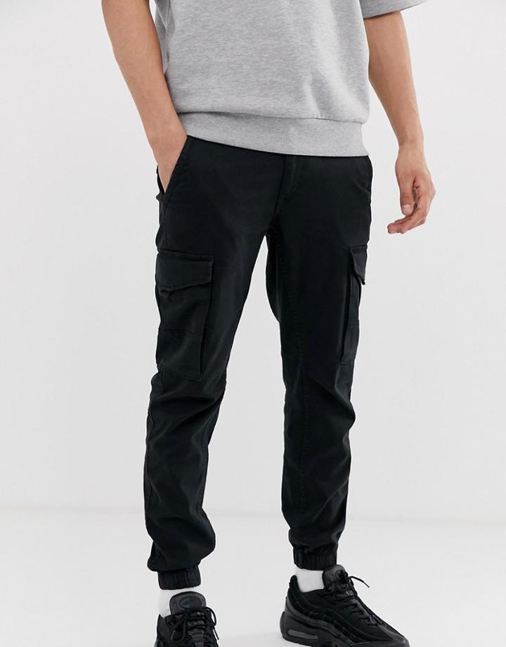 Jack & Jones Cuffed Cargo Pants In Black