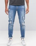 Hoxton Denim Jeans Top Stitch Rip Detail Skinny Jean - Blue