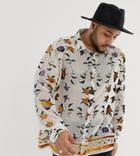 Asos Edition Plus Regular Fit Floral Burnout Shirt With Border Hem - White