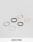 Asos Plus Midi Ring Pack In Mixed Finish - Silver