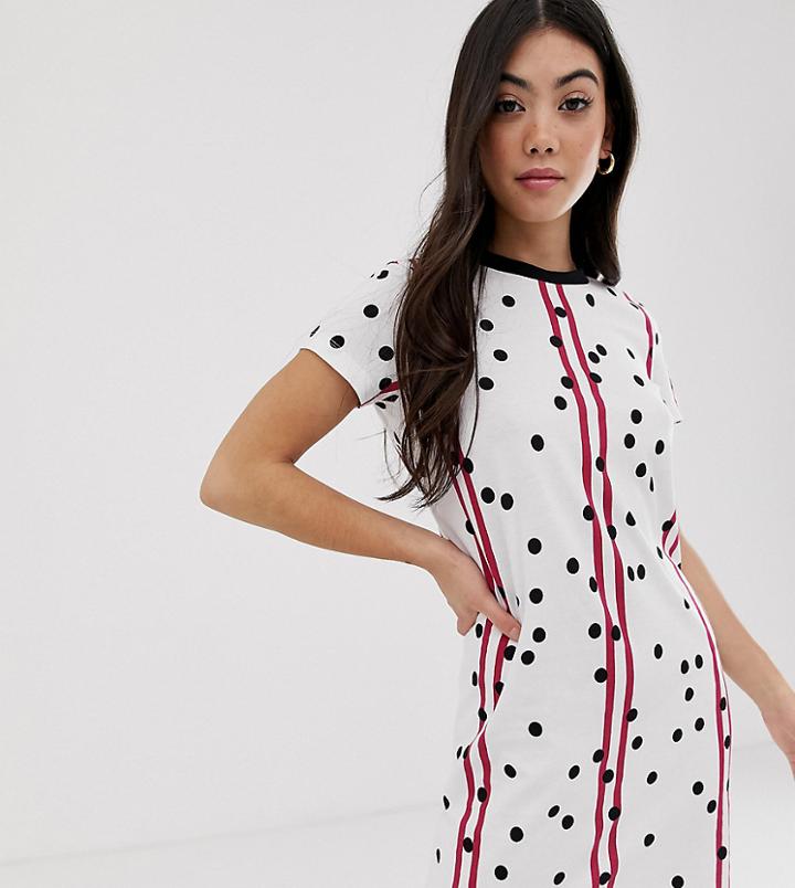 Noisy May Petite Stripe And Spot T-shirt Dress - White