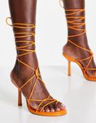 Topshop Ruby Round Toe Tie Up Heeled Sandals In Orange