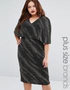 Club L Plus Midi Dress In Glitter Galaxy With Cape Overlay - Black