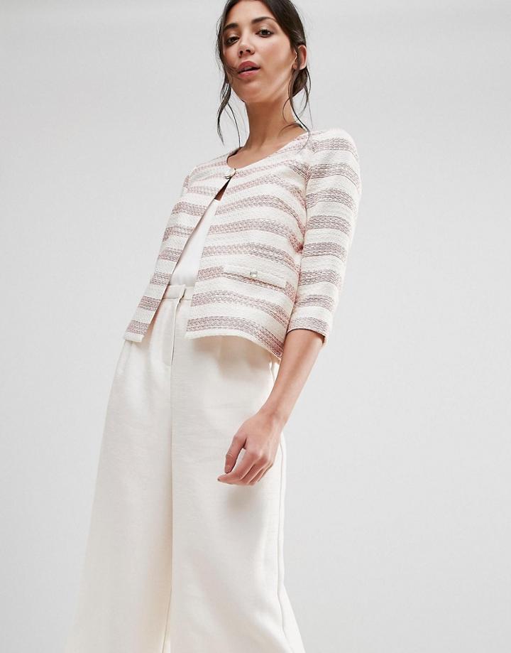 Traffic People Striped Textured Blazer - Red