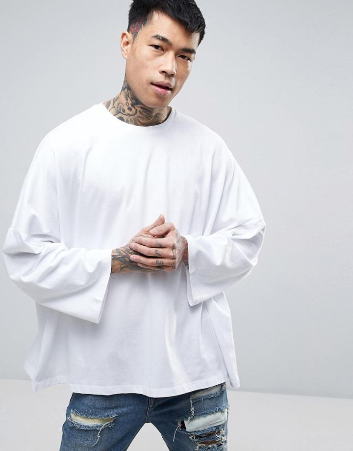 Asos Extreme Oversized Boxy T-shirt With Wide 3/4 Length Sleeves In White - White