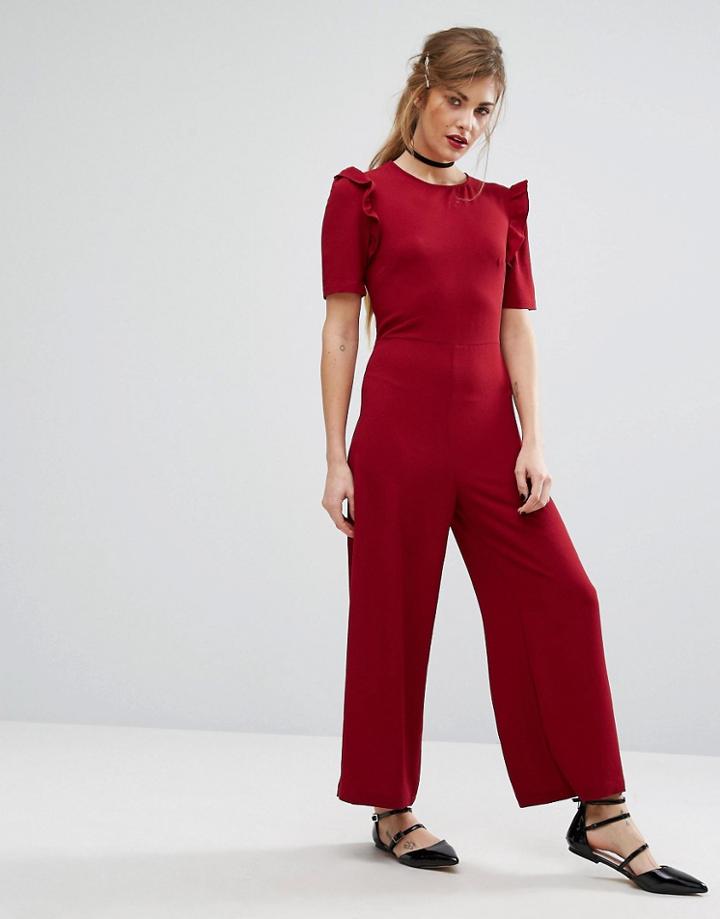 Fashion Union Ruffle Sleeve Jumpsuit - Red