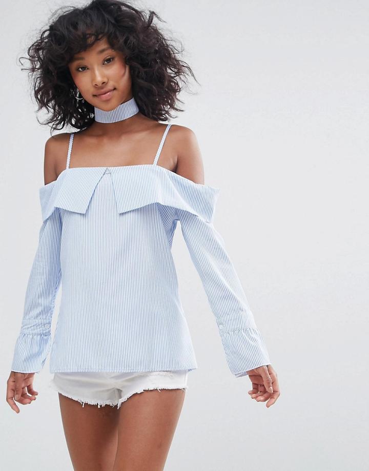 Parisian Off Shoulder Top - Blue