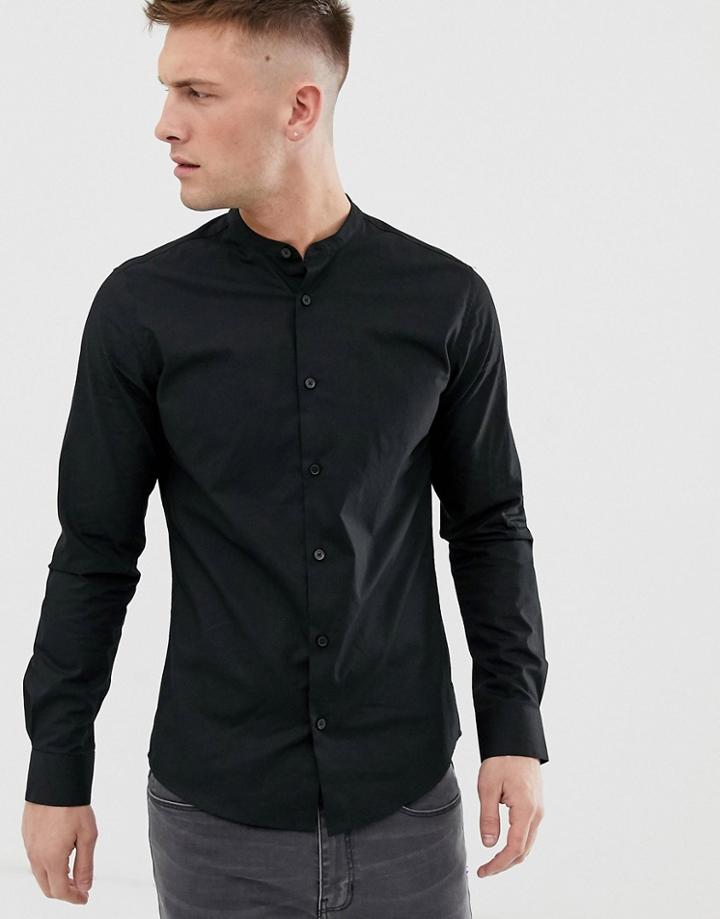 Only & Sons Cotton Shirt With Grandad Collar - Black