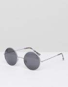 Asos Round Sunglasses In Burnished Silver - Silver