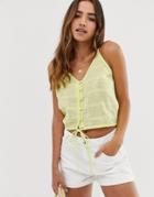 Asos Design Cami Button Front Sun Top In Grid Check-yellow