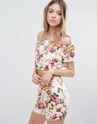 Madam Rage Floral Cold Shoulder Crop Top - Cream