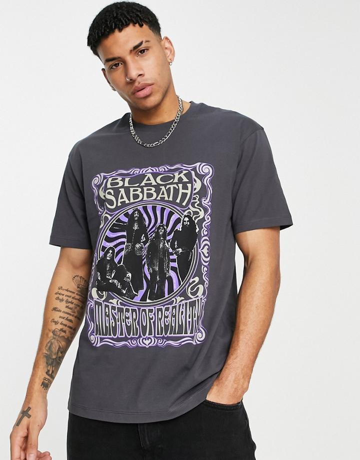 Topman Oversized Fit T-shirt With Black Sabbath Print In Washed Gray