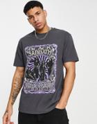 Topman Oversized Fit T-shirt With Black Sabbath Print In Washed Gray